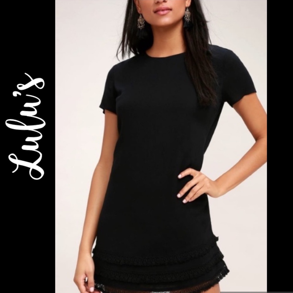 Lulu’s Black Buenos Aires Black Shift Dress - Excellent condition - Size Large